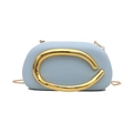 Light blue round evening bag with gold C-shape clasp and chain strap variant - Blue