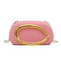 Pink acrylic round evening clutch bag with gold C-handle and metallic chain strap - Pink