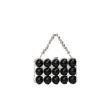Detail of black beads and sparkling rhinestones on an acrylic evening clutch bag - Silver Black