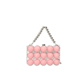 Detail view of pink acrylic bead embellishments on a silver metal frame evening clutch - Silver Pink