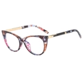 Chic cat-eye glasses with colorful floral frames and gold metal temples for women - Tortoise Shell Frame