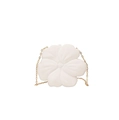 Détail du sac blanc en forme de pétale 3D avec fine bandoulière chaîne dorée - Blanc