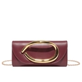 Elegante bolso de mano en cuero burdeos con asa dorada y correa de cadena metálica - Rojo