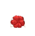 Detailed view of a red 3D flower evening clutch bag with elegant gold chain strap - Red