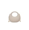 Close-up of beige acrylic crescent bag with golden chain strap and round hollow handle - Grey-Beige