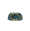 Dettaglio borsa da sera blu pitonata con grande manico ad anello in metallo dorato - Blu