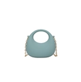 Detail of mint green acrylic crescent bag with matte finish and gold chain strap - Light Blue