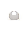 Detail of white acrylic crescent bag with cutout handle and gold chain straps - White