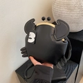 Fashionable crab shaped black crossbody bag with gold metal clasp and premium leather - Black