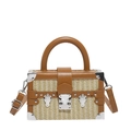 Sac boîte tressé rétro avec garniture en cuir marron et bandoulière pour femme - Marron