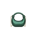 Dark green acrylic crescent evening bag with matte metallic finish and golden chain - Dark Green