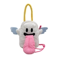 Funny white plush clown ghost bag with long pink tongue and adjustable shoulder strap - White Angel Ghost Style