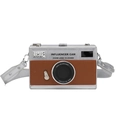 Borsa a tracolla a forma di fotocamera argento con dettagli in pelle marrone - Argento & Marrone