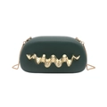 Modern emerald green acrylic clutch with gold wave handle and metal chain strap - Green