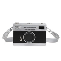 Borsa a tracolla argento a forma di fotocamera con contrasto nero e tracolla regolabile - Placcato Argento Nero