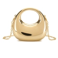 Glossy golden crescent acrylic evening bag with round handle and elegant chain strap - Gold