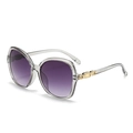 Chic oversized square sunglasses with gradient purple lenses and gold chain temple detail - C10 Transparent Grey Frame Gradient Grey Lens