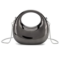 Mini acrylic crescent handbag in gunmetal grey finish with metallic silver bead chain - Black