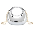 Mini acrylic crescent handbag in mirrored silver finish with detachable gold chain - Silver