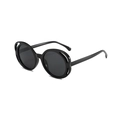 Chic black round sunglasses for kids with unique scalloped cutout frame design - Black Frame Grey Lens