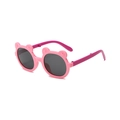 Pink cartoon bear folding sunglasses for kids with black lenses and cute ear frame - D15 Z-4 / Pink Frame Grey Lens