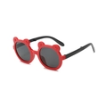 Kids folding sunglasses with red bear-shaped frame and dark round lenses for UV protection - D15 Z-4 / Red Frame Grey Lens