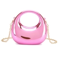 Glossy metallic pink acrylic crescent bag with golden chain strap and round handle - Rose Red