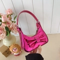 Sac à main rose métallisé en cuir verni pour fille avec nœud et bandoulière chic - Rose rouge
