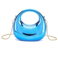 Mini metallic blue crescent handbag with circular handle and gold chain strap - Blue