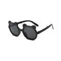 Foldable kids matte black bear ear sunglasses with round dark lenses for UV protection - D15 Z-4 / Black Frame Grey Lens