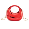 Mini acrylic crescent handbag in metallic red with golden chain and round handle - Red