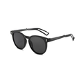 Cute kids' sunglasses with black round frames, dark lenses and silver metal rivets - Black Frame Grey Lens