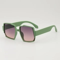 Kids irregular geometric sunglasses with matte green frames and gradient color lenses - Green Frame