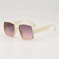 Kids' trendy sunglasses with cream geometric frames and purple gradient lenses - Beige Frame