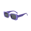 Retro purple rectangular kids sunglasses with wide frames and dark UV protection lenses - Purple Frame Grey Lens