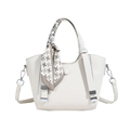 Elegant cream white lychee pattern bucket bag with a stylish houndstooth scarf handle - White