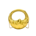 Golden crescent moon evening bag with artistic face relief and elegant chain strap - Gold