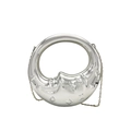 Silver crescent moon face evening bag with a high-gloss metallic finish and chain strap - Silver