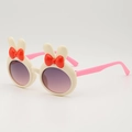 Gafas de sol infantiles beige con orejas de conejo y patillas rosas para niños - B10 Y-3 / Montura Blanco Crema (Lazo Rojo)