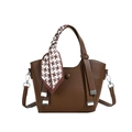 Brown lychee leather crossbody bag with chic houndstooth silk scarf wrapped handle - Brown