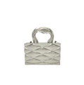 Silver metallic acrylic handbag with geometric diamond pattern and liquid metal style handle - Streamlined Handle Silver