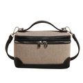 Sac bandoulière en toile avec garniture en cuir noir et fermeture éclair argent - Noir