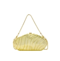 Detail of gold hard-shell evening clutch bag with wavy striped texture and chain strap - Style 1 Gold