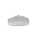Detail of silver evening clutch bag with wave texture and delicate metal chain strap - Style 2 Silver