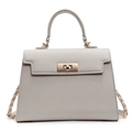 Minimalist light grey Kelly style top-handle crossbody bag with golden hardware - Large / Off White