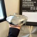 Metallic silver pebble-shaped evening clutch bag with chain strap and mirror finish - Silver