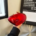 Glossy red clutch bag with gold chain and spherical clasp for party evening wear - Red