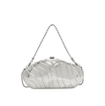 Silver mirror evening clutch bag with striped wavy texture and metal ball chain - Style 1 Silver