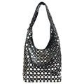 Borsa Hobo nera in pelle con borchie metalliche argentate e tracolla stile punk rock - Nero
