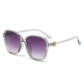 Oversized transparent sunglasses with purple gradient lenses and gold flower detail - C10 Transparent Grey Frame Gradient Grey Lens